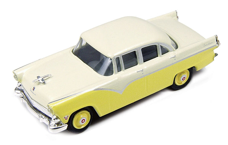 1955 Ford Fairlane 4-Door Town Sedan - Assembled - Mini Metals(R) -- Goldenrod Yellow/Snowshoe White-1