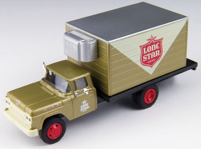 1960 Ford F-500 Box-Body Reefer Truck - Assembled - Mini Metals -- Lone Star Beer (khaki, white, red)