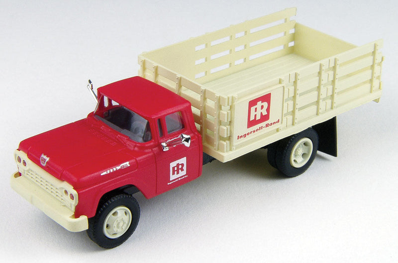 1960 Ford F-500 Stakebed Delivery Truck - Assembled - Mini Metals -- Ingersoll-Rand (red, white)