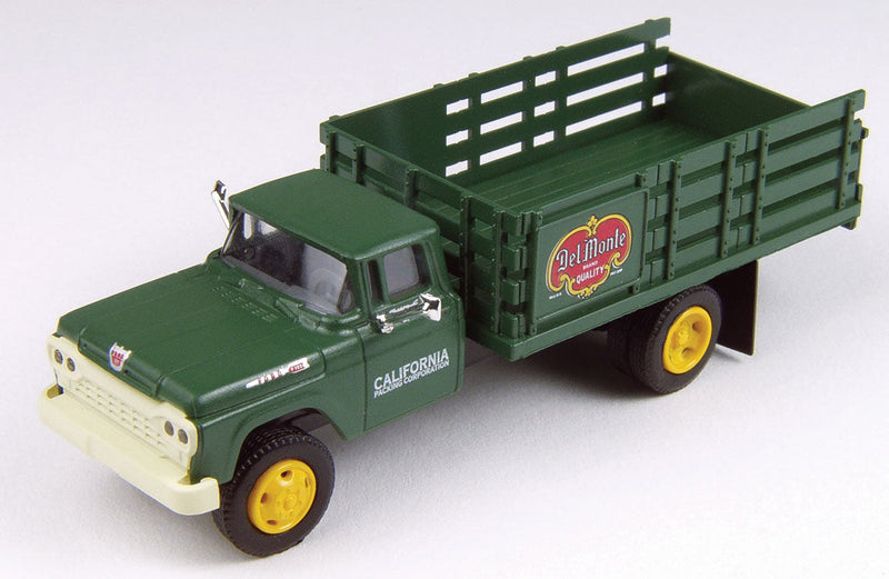 1960 Ford F-500 Stakebed Delivery Truck - Assembled - Mini Metals -- Del Monte (green, yellow, red)