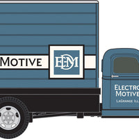 1941-1946 Chevrolet Box Delivery Truck - Assembled - Mini Metals(R) -- Electro-Motive Division EMD (blue, black, white)