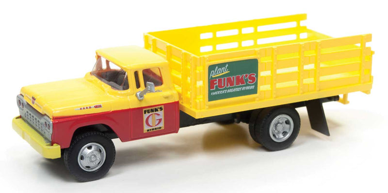1960 Ford F-500 Stakebed Delivery Truck - Assembled - Mini Metals(R) -- Funks Hybrids (yellow, red, green)
