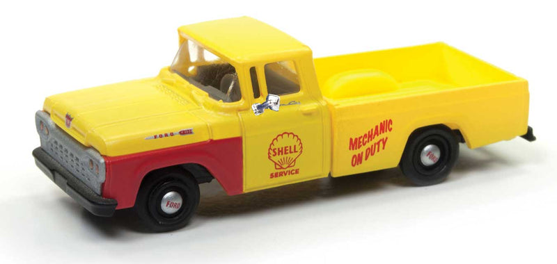 1960 Ford F-100 Pickup Truck - Assembled - Mini Metals(R) -- Shell Oil Co. (yellow, red)