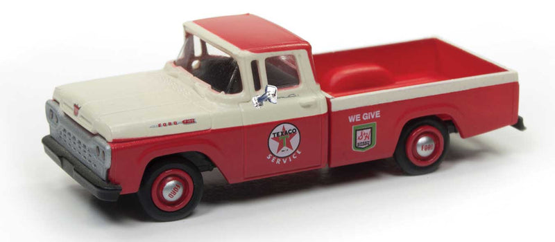 1960 Ford F-100 Pickup Truck - Assembled - Mini Metals(R) -- Texaco Service (red, white)