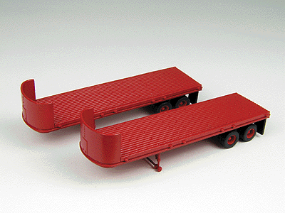 Mini Metals 32' Flat-Bed Trailer Set pkg(2) -- Red - No Lettering