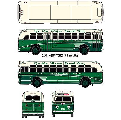 GMC TDH3610 Transit Bus - Assembled - Mini Metals(R) -- Fifth Ave. Coach Company (2-Tone Green, cream, Sign: 5th Ave-Riverside-Wash.-1