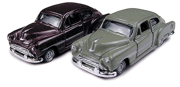 Mini Metals American Autos - Chevrolet (Diecast, Assembled & Painted; pkg(2) -- 1951 Chevrolet Fleetline (Aspen Green Metalic & Burgundy Red Metallic)