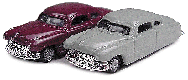 Mini Metal American Autos - Hudson (Diecast, Assembled & Painted; pkg(2) -- 1951 Hornet 2-Door Hardtop (French Gray Light & Toro Red)