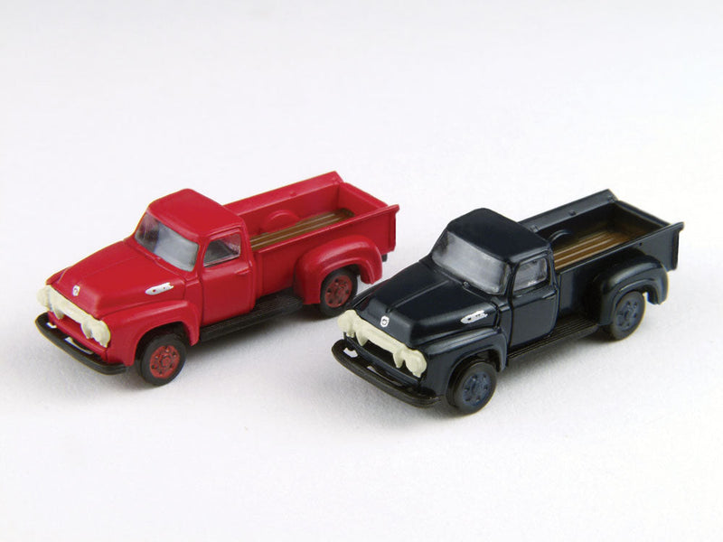 1954 Ford F250 Pickup Truck 2-Pack - Assembled - Mini Metals(R) -- Vermillion Red & Sheridan Blue-1