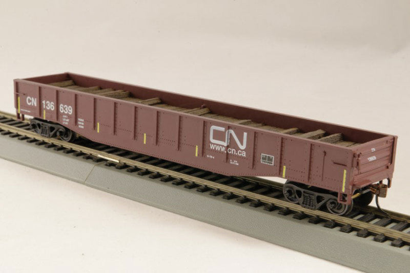 Steel Gondola w/Half Tie Load - Ready to Run -- Canadian National #2 (Boxcar Red, Website Noodle Logo, yellow Conspicuity Ma