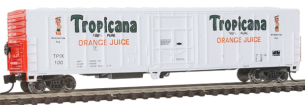 57' Mechanical Reefer - Ready to Run -- Tropicana Orange Juice #3 (white, Stylized Lettering on Both Sides of Door)