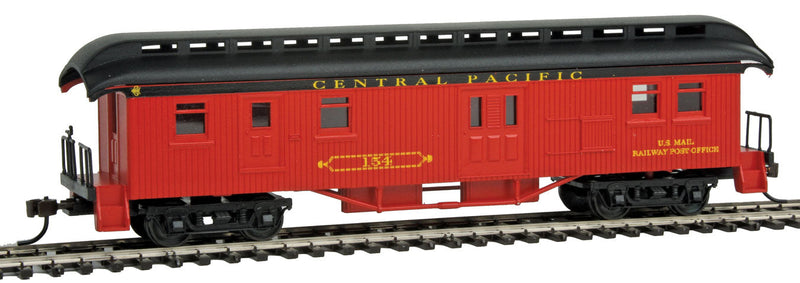 1880s Wood Open-Platform Baggage-RPO - Ready to Run -- Central Pacific #154 (red, black)