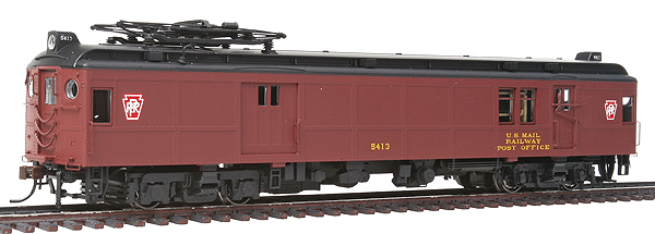 Electric Powered mP54 MU Baggage-Mail w/Pantograph - Standard DC -- Pennsylvania Railroad (Post-War Dark Tuscan, black Roof, Keystone Logos)