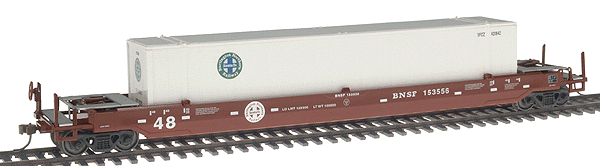 125-Ton Gunderson Container Car w/48' Container - Assembled w/Ez-Mate Couplers -- Burlington Northern Santa Fe #153556 w/BNSF Container #SFCZ 420842