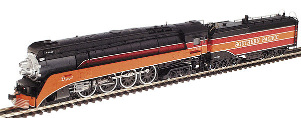 Steam Powered 4-8-4 GS-4 w/Tender -- SP #4437 (Daylight Colors w/Logo on Skirt w/"Southern Pacific" Tender)