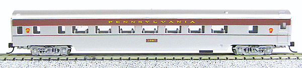 85' Smooth-Side Coach - Ready to Run w/Micro-Trains(R) Couplers -- Pennsylvania Railroad (Loewy Fleet of Modernism, red, tuscan Letterboard)