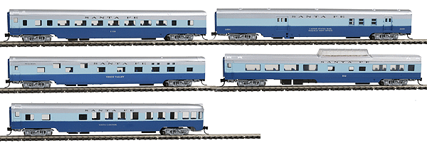 85' Smooth-Side 5-Car Set - Ready to Run w/Micro-Trains(R) Couplers -- Santa Fe (Blue Goose, 2-Tone Blue, silver)