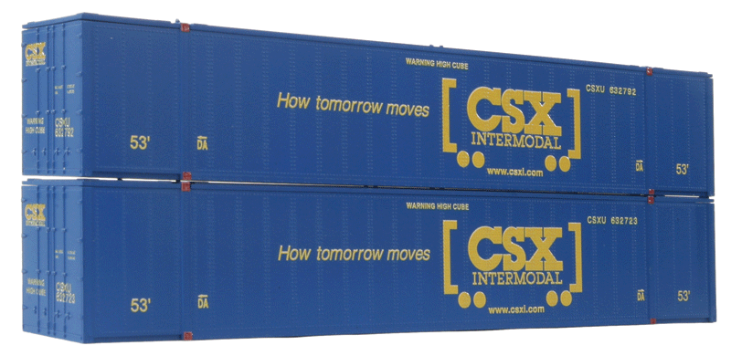 53' Sheet/Post Rivet Side Container -- CSX Transportation Containers Set #2 (blue, yellow; Boxcar Logo) pkg(2)