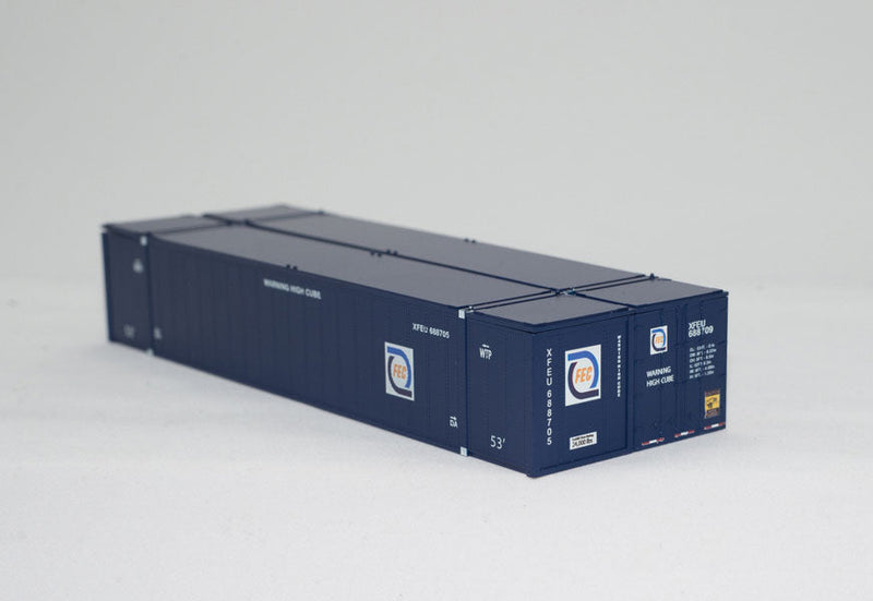 Monon 53' Rivet-Side Container 2-Pack - Ready to Run -- Florida East Coast #1 (blue, white, yellow; Hurricane Logo)