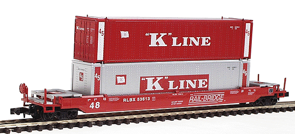 Gunderson "All Purpose" Twin Stack Well Car w/2 Containers -- Rail Bridge w/2 45' K Line Containers