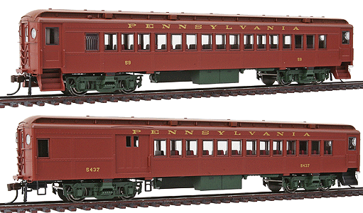 mPB54c Combine & mP54 Coach Set Assembled -- Pennsylvania #1 (Pre-WWII Brown Roof, Light Tuscan Sides, Olive Trucks)