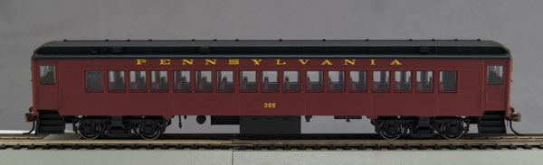 P54 Heavyweight Coach - Ready to Run -- Pennsylvania Railroad #168 (Tuscan, black, Roman Lettering)