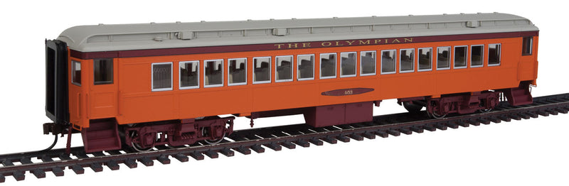 Heavyweight 65' Branchline Coach w/Lights - Ready to Run -- Milwaukee Road #403 (Olympian, orange, maroon, gray)