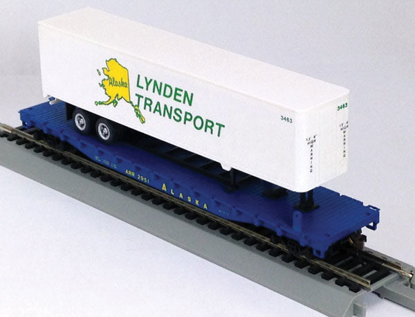 54' Flatcar w/40' Trailer - Kit -- Alaska Railroad #2951 (Flat: blue, yellow: Trailer: white, green, Lyndon)