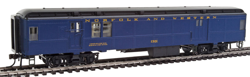 Heavyweight 65' Branchline Baggage/Railway Post Office w/Lights - Ready to Run -- Norfolk & Western #1301 (Pevler Blue, black)