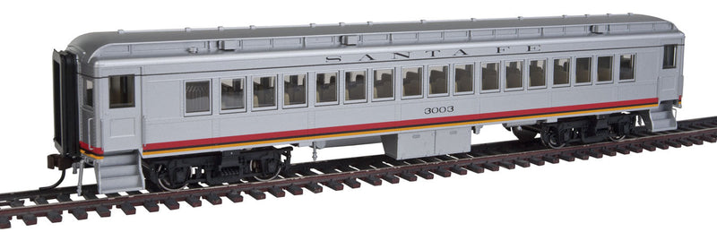 Heavyweight 65' Branchline Coach w/Lights - Ready to Run -- Santa Fe #3003 (Valley Flyer, silver, red, yellow)