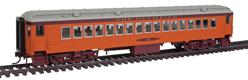 Heavyweight 65' Branchline Coach w/Lights - Ready to Run -- Milwaukee Road #429 (Olympian, orange, maroon, gray)