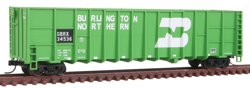 Gunderson Deep-Rib Wood Chip Gondola - Ready to Run -- Greenbrier Leasing GBRX #34536 (Ex-BN Car, Cascade Green)