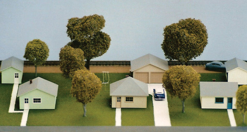 The Neighborhood -- Includes: 3 Houses (1 Hip Roof), 2 Single-Car Garages & 1 Double-Car Garage