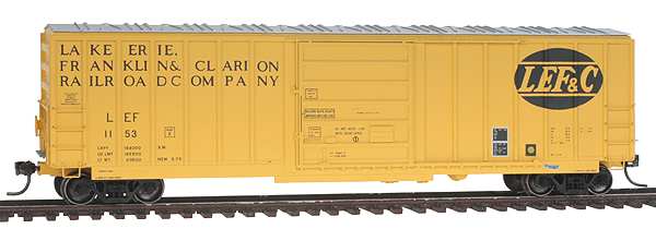 Evans-USRE Early 5277 Boxcar - Ready to Run -- Lake Erie, Franklin & Clarion LEF #1153 (yellow, black, Large Logo)