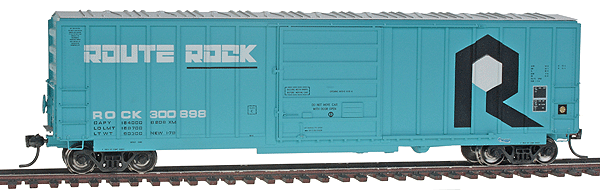 Evans-USRE Early 5277 Boxcar - Ready to Run -- Rock Island #300898 (blue, black, white, Route Rock Slogan)