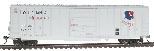 Evans-USRE Early 5277 Boxcar - Ready to Run -- Louisiana Midland LOAM #88087 (white, blue, red)