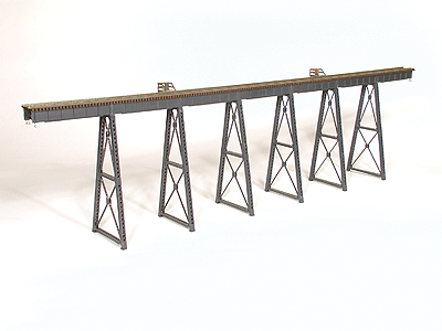 210' Tall Steel Viaduct, Low Bridge w/Bents -- 7 30' Spans, 6 1,2,or 3-Story Bents, 29"L x 10 5/8", 7 1/2" or 4 1/4" H