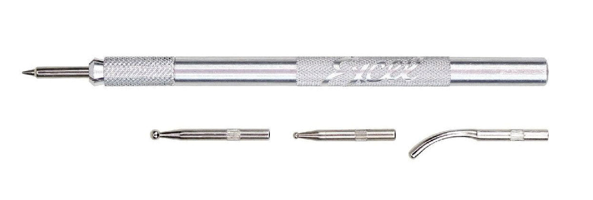 Aluminum Handle Burnishing Set -- Carded, Comes w/4 Interchangeable Tips (1/32", 1/16", 1/8" & spoon)