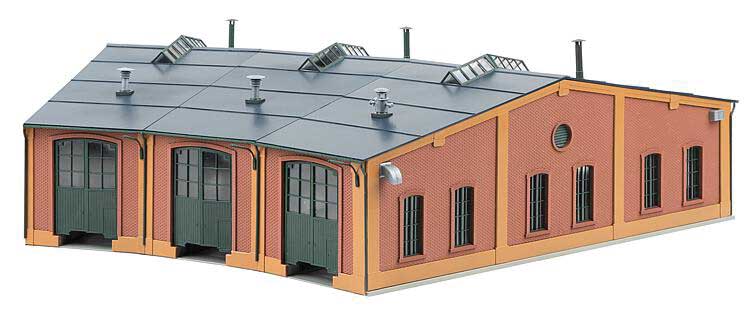 3-Stall Brick Roundhouse with 12 Degree Track Angle -- Kit - 19-1/8 x 15-3/8 x 5-1/8" 48.5 x 39 x 13cm-1