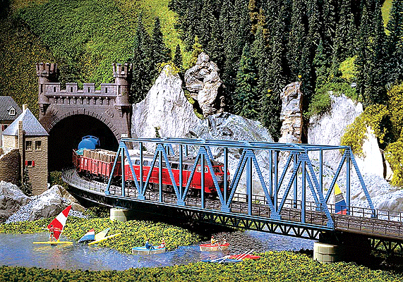 Railroad Girder Bridge -- 15-13/64 x 3-13/64 x 5-17/32" 38 x 8 x 13.8cm; Clearance: 1-13/16" 4.5cm