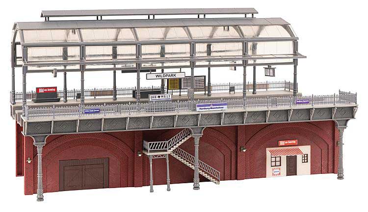 Double-Track Elevated Urban Train Station with Glass Train Shed -- Kit - 14-3/16 x 7-7/8 x 7-13/16" 36 x 20 x 19.8cm-3