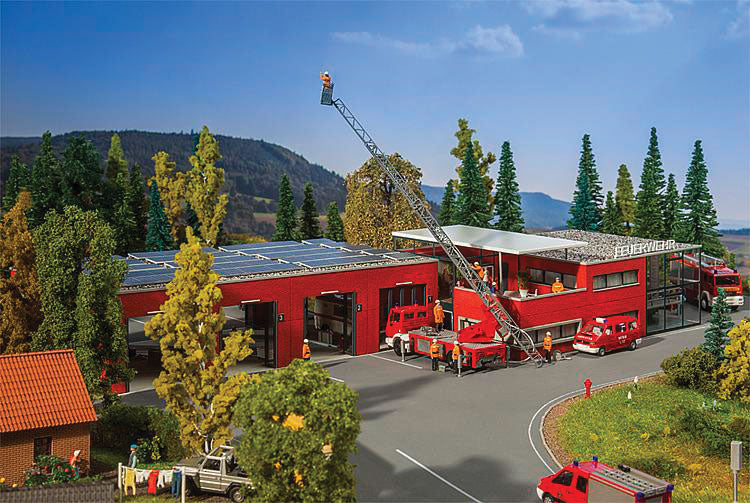 Modern Fire Station -- Kit - Building 1: 8-3/16 x 5-5/16 x 3" Building 2: 10-1/4 x 5-5/16 x 2-1/2