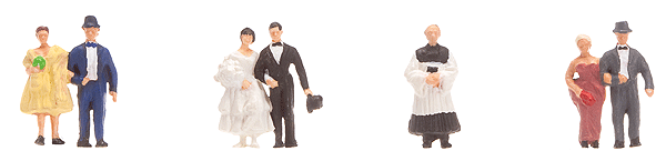 Wedding Figures -- Bride, Groom, Vicar, 2 Couples