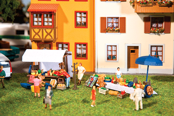 Flea Market Set #1 - Kit (Plastic) -- Umbrella, Pop-Up Canopy, Various Boxes & Goods