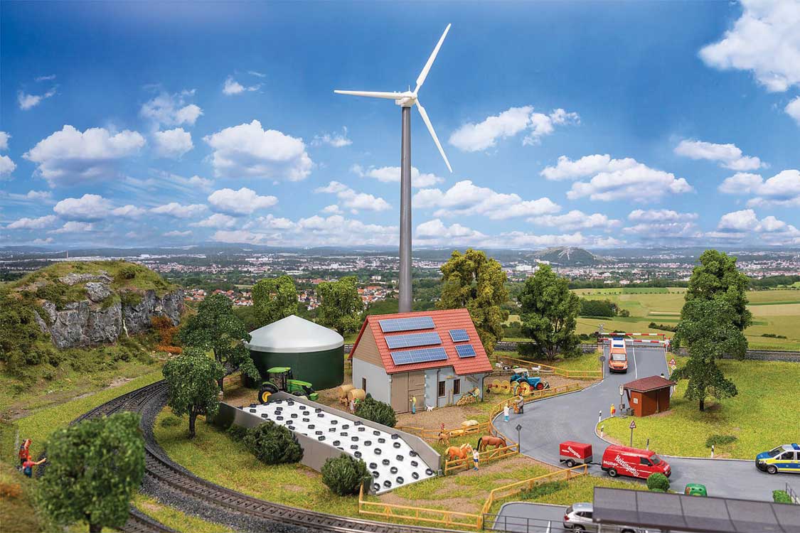 Sustainable Agriculture Set -- Kit - Wind Turbine, Shed with Solar Panels, Manure Pile, Silage Tank, Detail-1