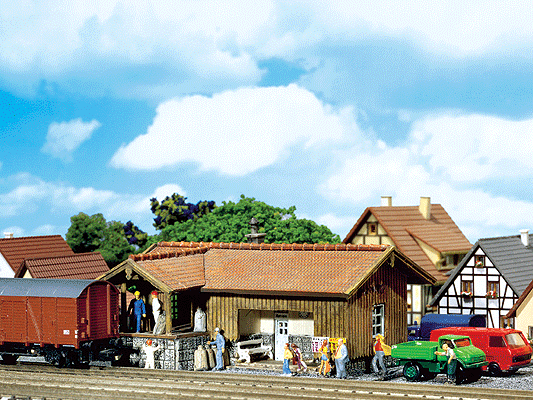 Railroad Stop, Branchline Style, w/Roofed Loading Ramp - Weathered Model -- 3-1/2 x 2-3/8 x 1-11/16" 8.9 x 6 x 4.2cm