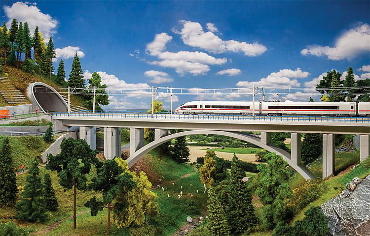 Modern Concrete Arch Double-Track Railroad Bridge -- Kit - 26-1/16 x 3-1/2 x 5-7/16" 66.2 x 8.9 x 13.8cm Arch: 4" 10.2cm Tall