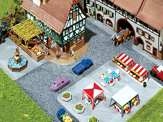 Set Of Sidewalk Tiles w/Curbstone Strips -- Tiles: 6 x 8.7cm / Curbstone Strips: 166cm total length