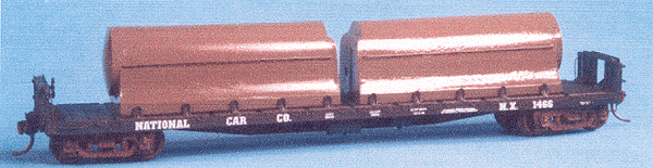 Series 1459-69 52' Flatcar w/Extended Bell Tanks, Decals, No Poling Pockets -- Decals: Ntnl Car Co, Bordon's, Dairymen's League, Renken's, Abbott's & Sheff