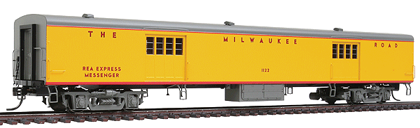 Milwaukee Road 1935-Built Express Car - Ready to Run -- Milwaukee Road #1122 (Post-1956 Armour Yellow, gray, REA Express Messenger)